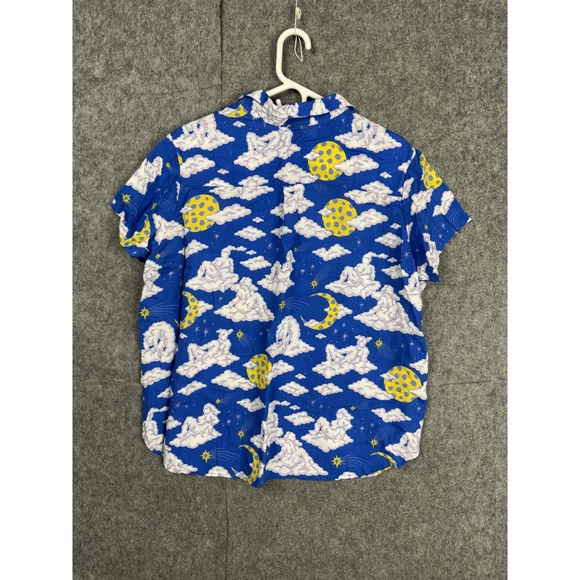 Nooworks Shirt Women's 3XL Blue Cloud Moon Star Print Button Up Rayon California - Picture 2 of 7